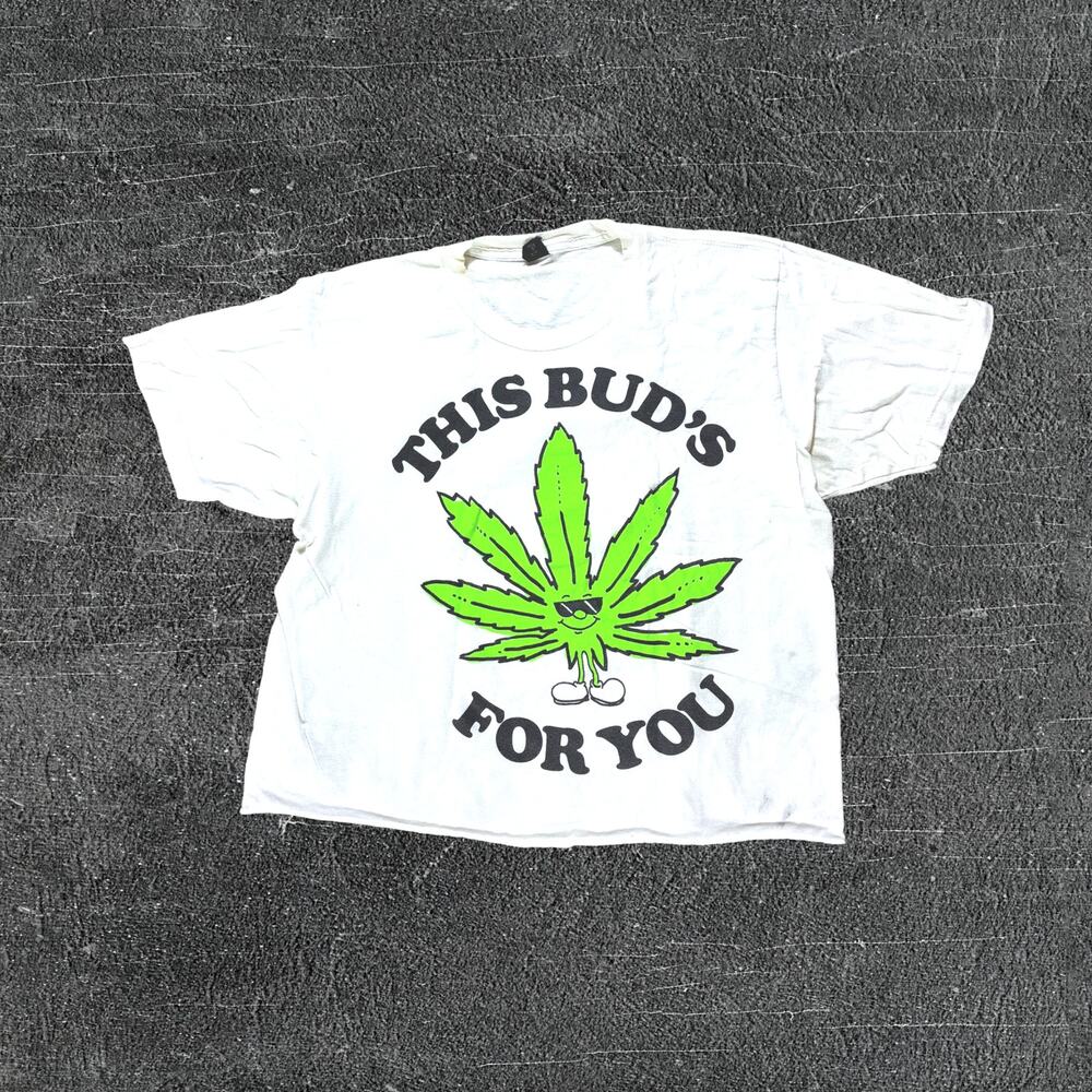 🌿 This Bud's For You White Graphic Tee Funny Weed Shirt Medium Crop Top 🍃
